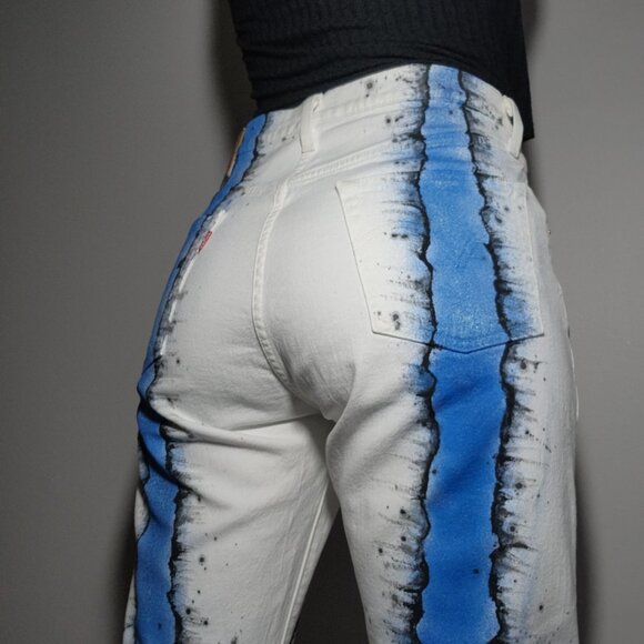 Whimsical octopus and sea hand-painted artsy jeans size 32 from Levi Stauss - Picture 4 of 13